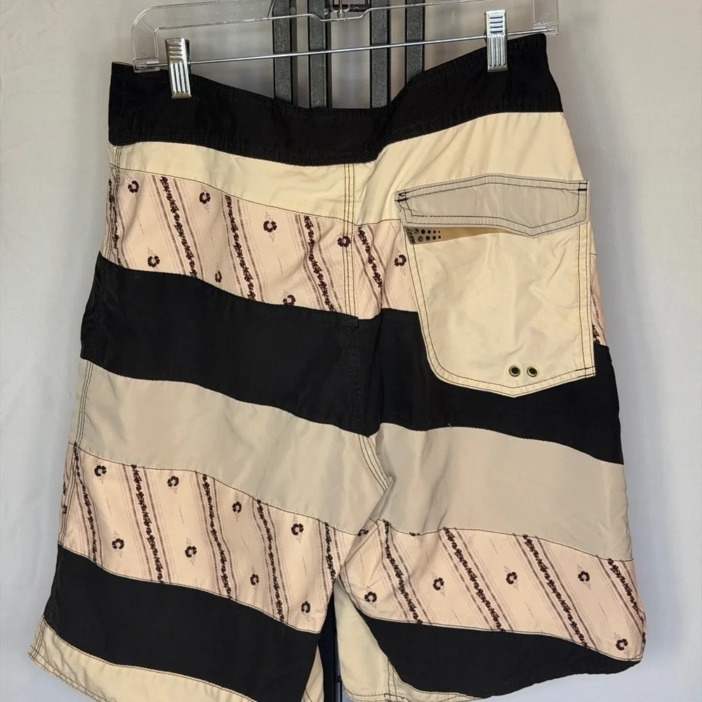 Reef Black and‎ Cream Striped Board Shorts